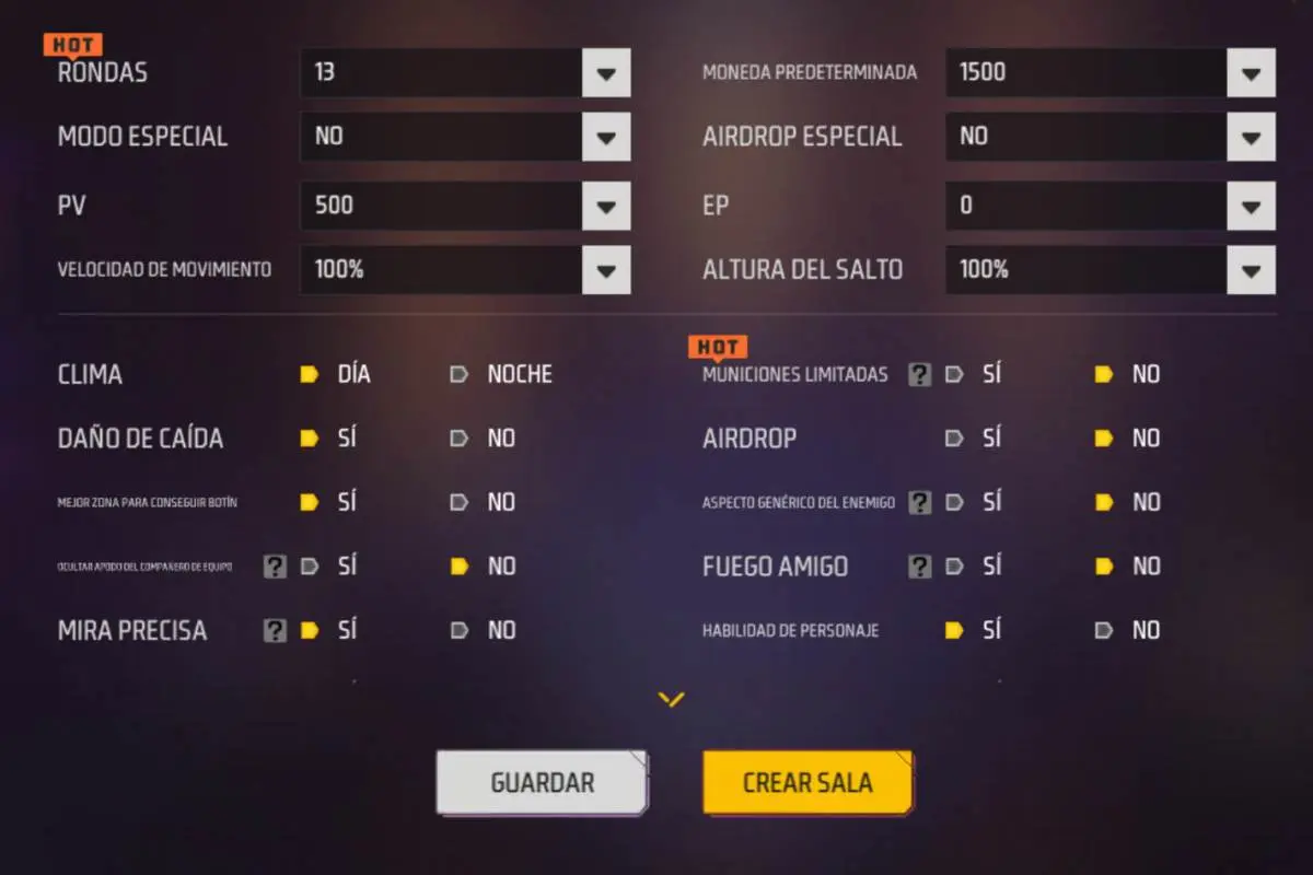 Reglas para Crear salas de free fire